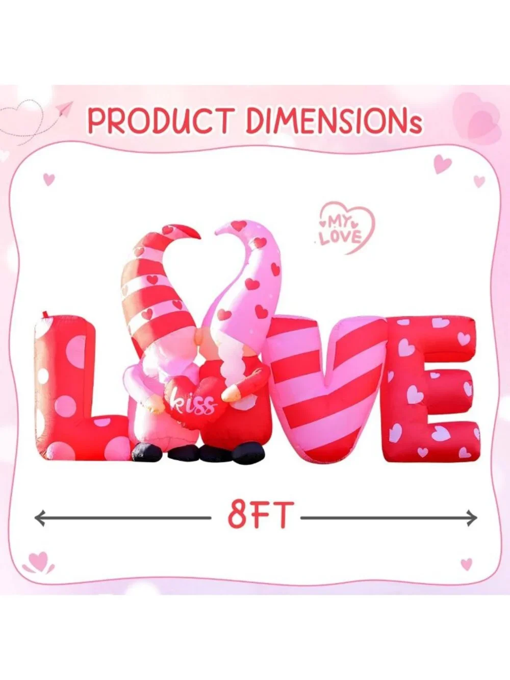 8ft Love Inflatable with Kissing Gnomes, LED Lights for Valentine's Day Decor